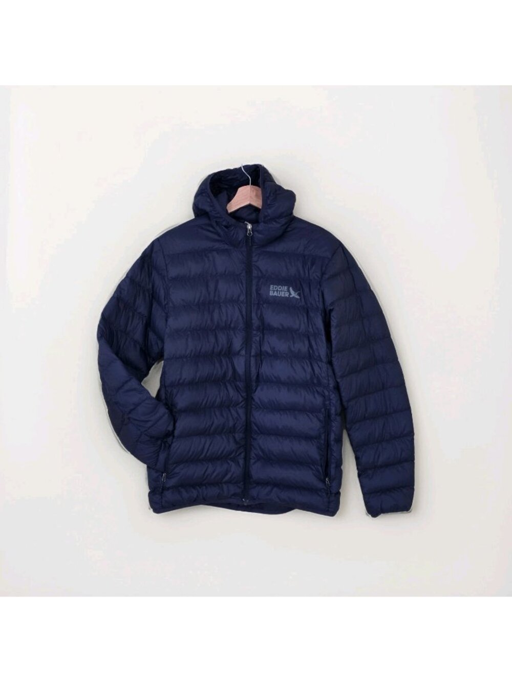 Eddie Bauer Down 650 Jacket Mens M Navy LS Quilted Wind Water Resistant Packable